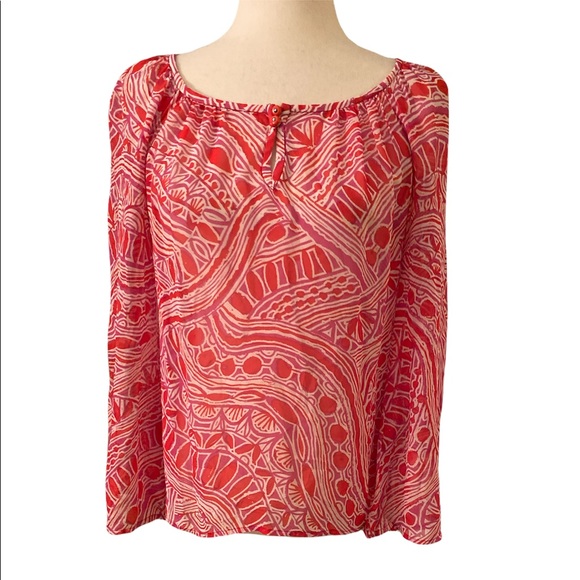 Trina Turk Silk Pink Red Tunic Blouse w/ Keyhole Opening - S - Picture 2 of 13